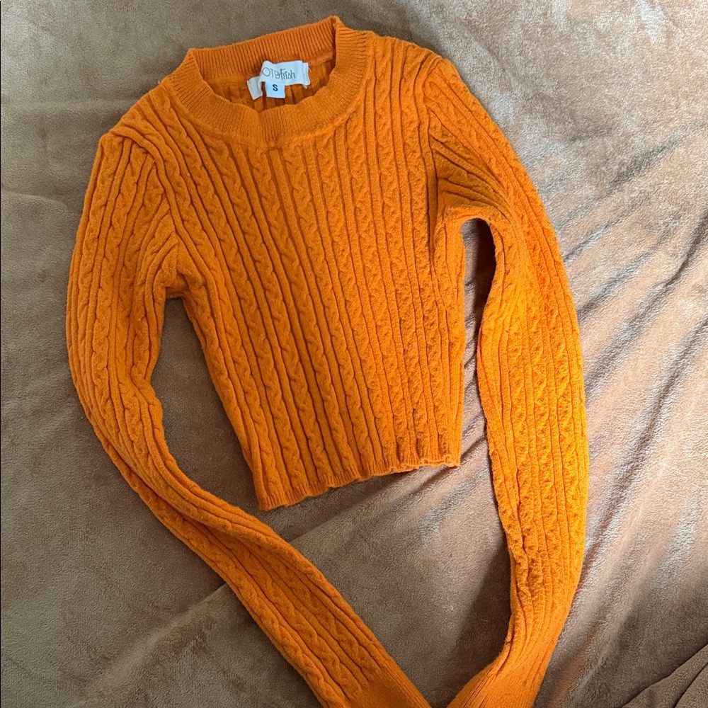 OOTDFash Orange Cable Knit Sweater